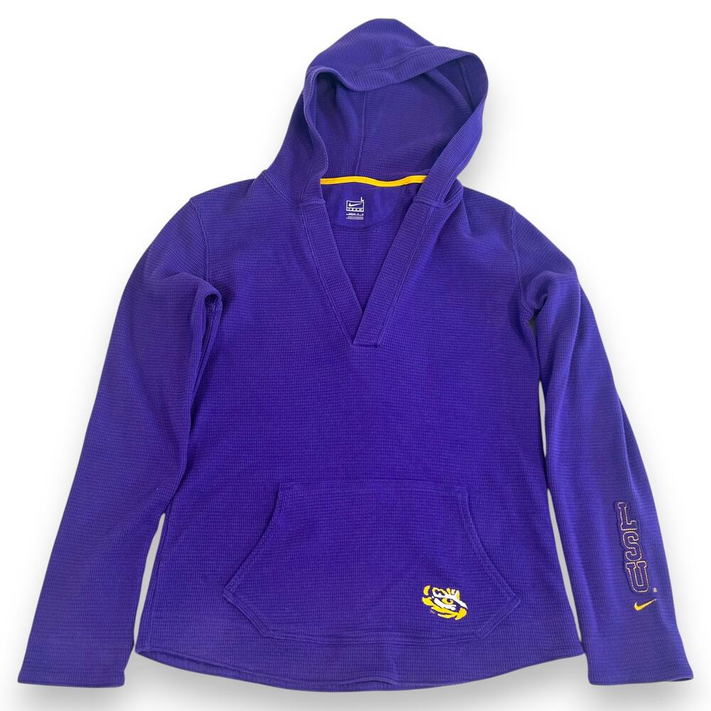 LSU Tigers Womens L Hoodie Nike Team Waffle Knit 12-14 Cotton Poly Blend